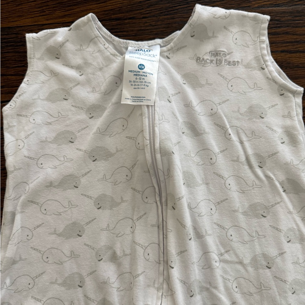 Halo Happy Narwhals Sleepsack Medium 6-12 months. 100% Cotton. 0.5 TOG